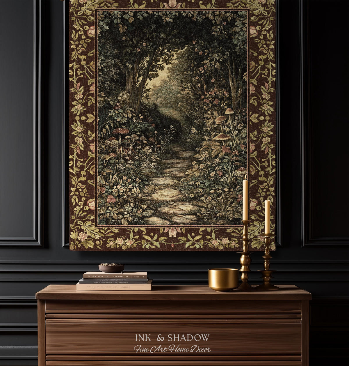 Fairy Ethereal Forest Woven Blanket | Mystic Dark Academia Folklore Inspired Fairy Aesthetic Tapestry Magic Dark Bedroom Medieval Botanical