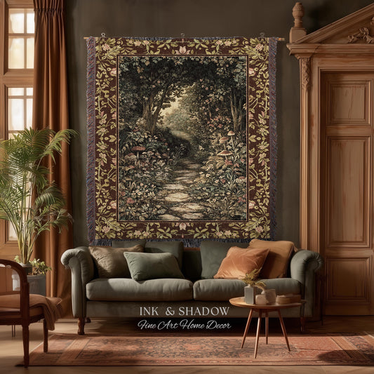 Fairy Ethereal Forest Woven Blanket | Mystic Dark Academia Folklore Inspired Fairy Aesthetic Tapestry Magic Dark Bedroom Medieval Botanical