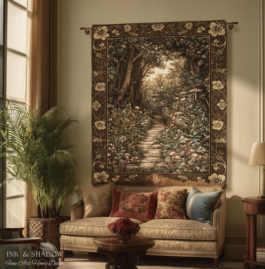 Mushroom Forest Magical Woodland Tapestry Blanket Ethereal Mystic Academia, Vintage Folklore Art Forest Fairycore Whimsigoth Medieval Throw