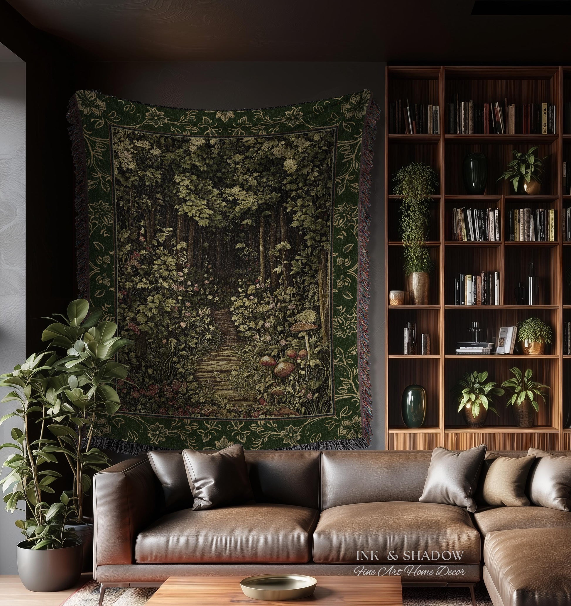 Fairytale Forest Botanical Throw Blanket | Mystic Aesthetic Woodland Home Magical Decor Plant Loving Bedroom Housewarming Gift Emerald Woods