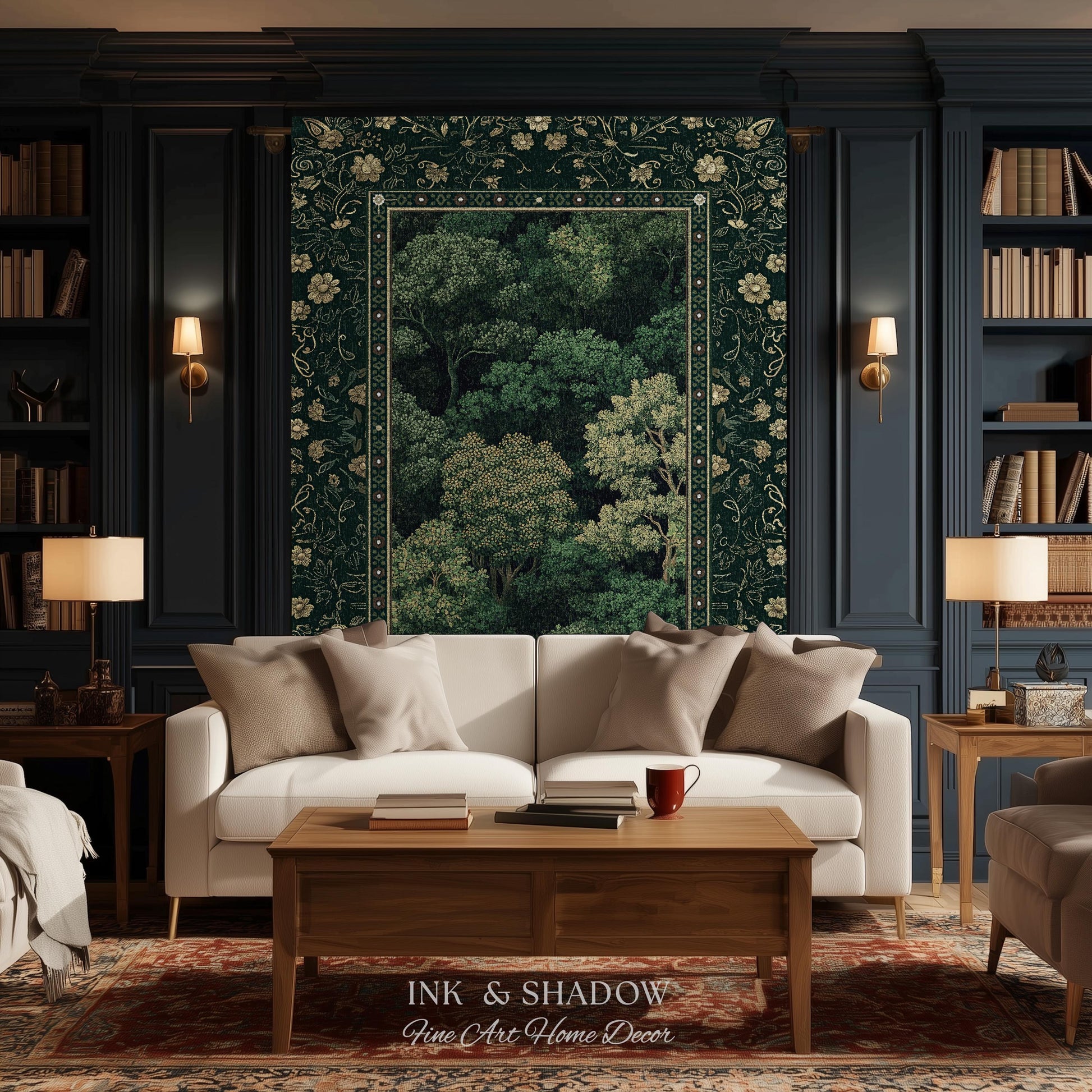Lush Botanical Green Woven Blanket | Forest Theme Woodsy Aesthetic Living Room Green Home Decor Housewarming Gift Emerald Bedroom Tapestry |
