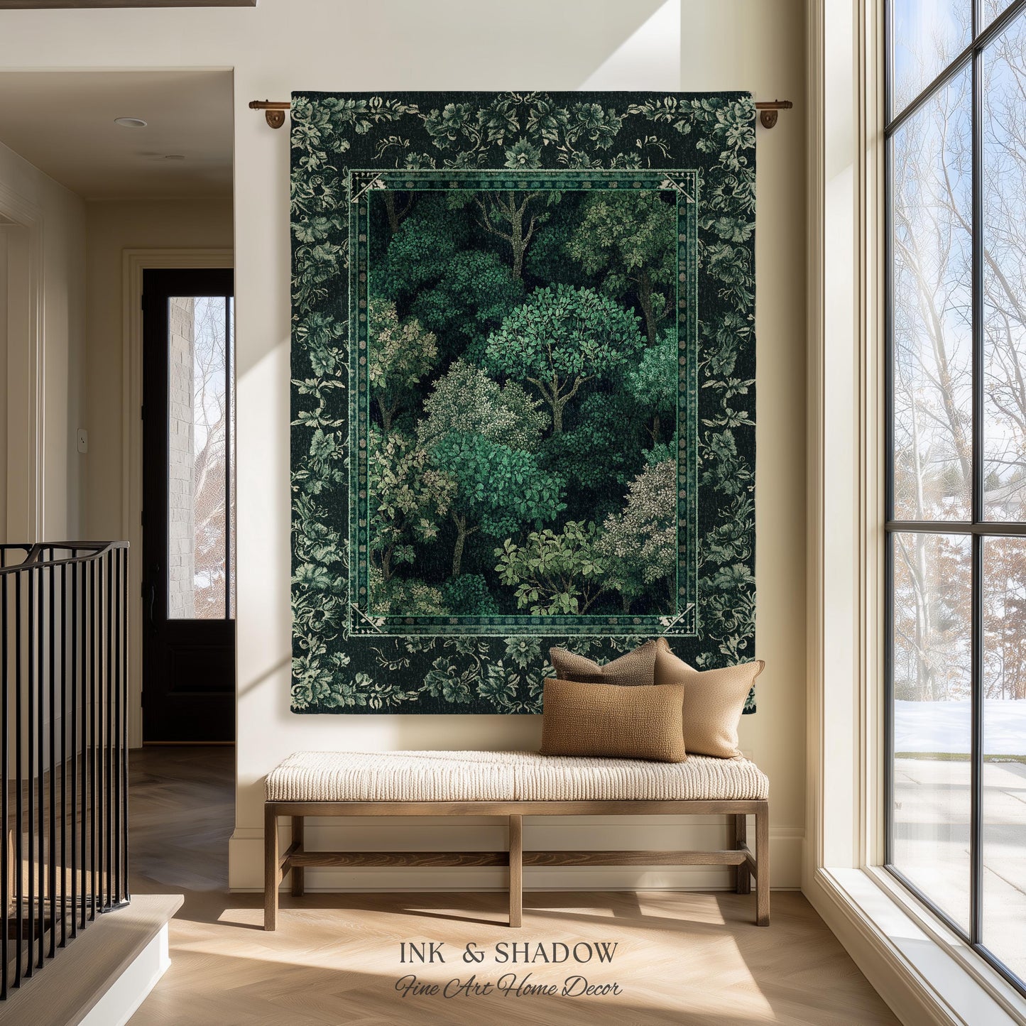 Verdant Greenery Botanical Woven Coverlet | Woodland Magical Aesthetic Living Room Green Tapestry Plant Loving Bedroom Blanket Gift Emerald