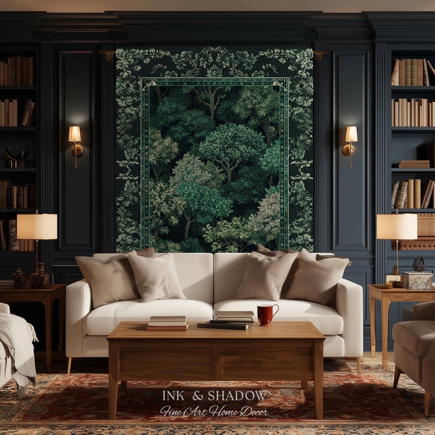 Verdant Greenery Botanical Woven Coverlet | Woodland Magical Aesthetic Living Room Green Tapestry Plant Loving Bedroom Blanket Gift Emerald