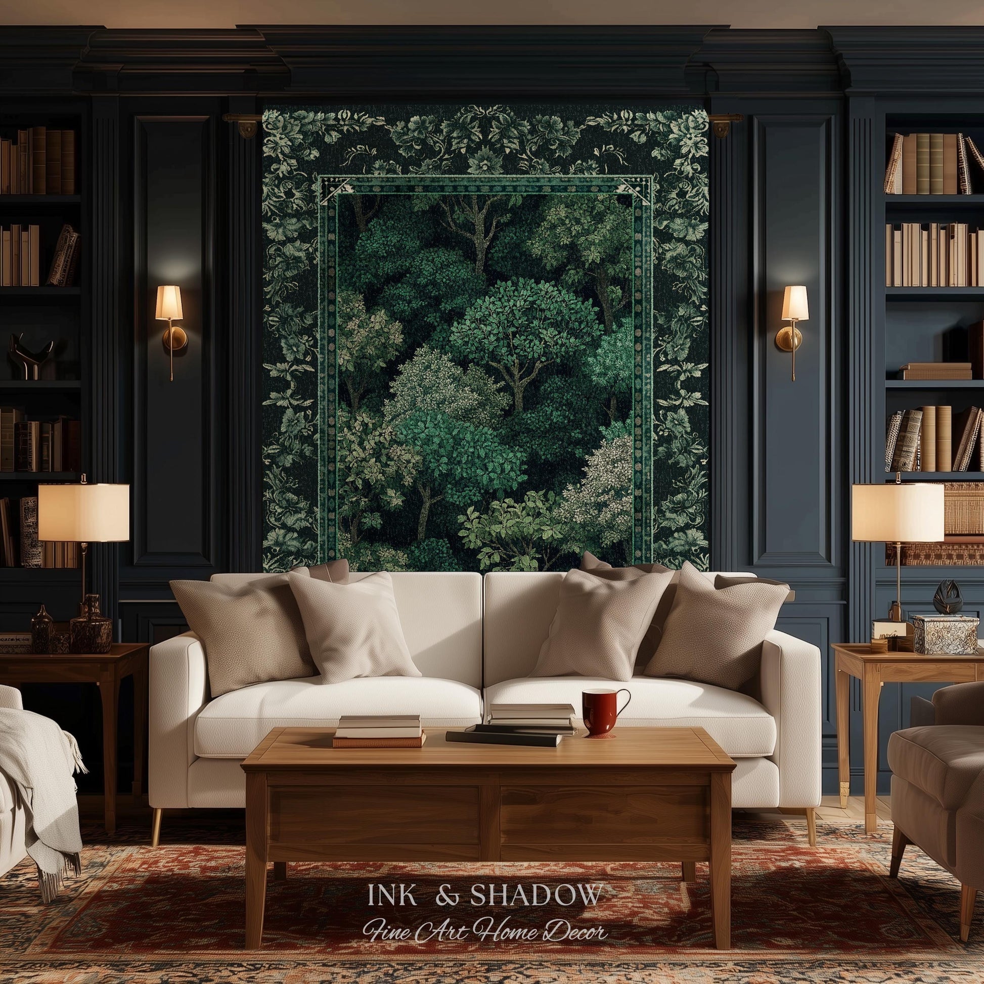 Verdant Greenery Botanical Woven Coverlet | Woodland Magical Aesthetic Living Room Green Tapestry Plant Loving Bedroom Blanket Gift Emerald