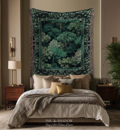 Verdant Greenery Botanical Woven Coverlet | Woodland Magical Aesthetic Living Room Green Tapestry Plant Loving Bedroom Blanket Gift Emerald