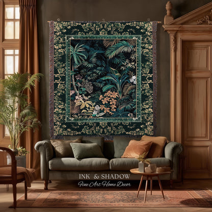 Jungle Foliage Botanical Throw Blanket | Bohemian Aesthetic Woodland Living Room Emerald Green Home Decor Plant Theme Indie Bedroom Tapestry