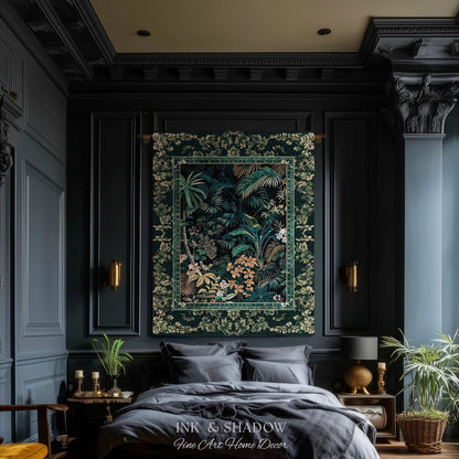 Jungle Foliage Botanical Throw Blanket | Bohemian Aesthetic Woodland Living Room Emerald Green Home Decor Plant Theme Indie Bedroom Tapestry