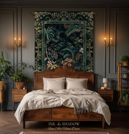 Jungle Foliage Botanical Throw Blanket | Bohemian Aesthetic Woodland Living Room Emerald Green Home Decor Plant Theme Indie Bedroom Tapestry