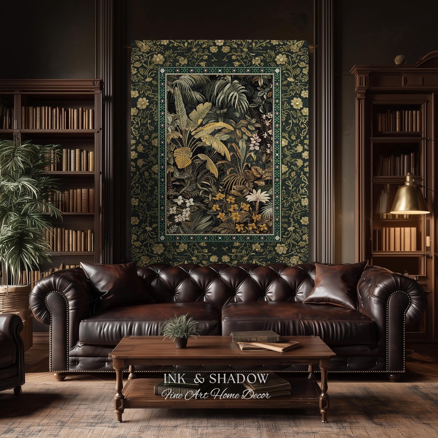 Whimsical Botanical Jungle Woven Tapestry, Forest Aesthetic Woodland Living Room Mystical Home Decor Plant Themed Ethereal Book Nook Blanket