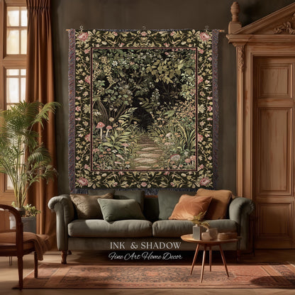 Toadstool Forest Mystical Mushroom Woven Tapestry Throw | Dark Academia Folklore Forest Fairycore Botanical Blanket Magical Medieval Decor