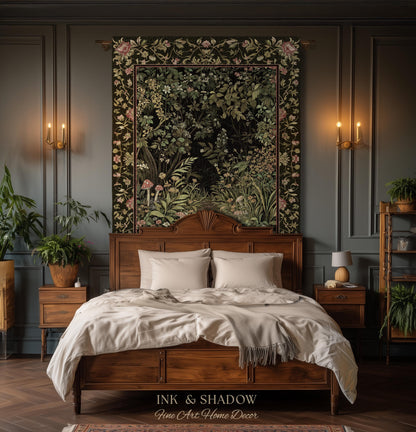 Toadstool Forest Mystical Mushroom Woven Tapestry Throw | Dark Academia Folklore Forest Fairycore Botanical Blanket Magical Medieval Decor