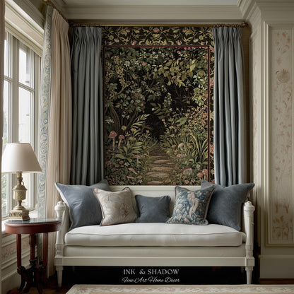 Toadstool Forest Mystical Mushroom Woven Tapestry Throw | Dark Academia Folklore Forest Fairycore Botanical Blanket Magical Medieval Decor
