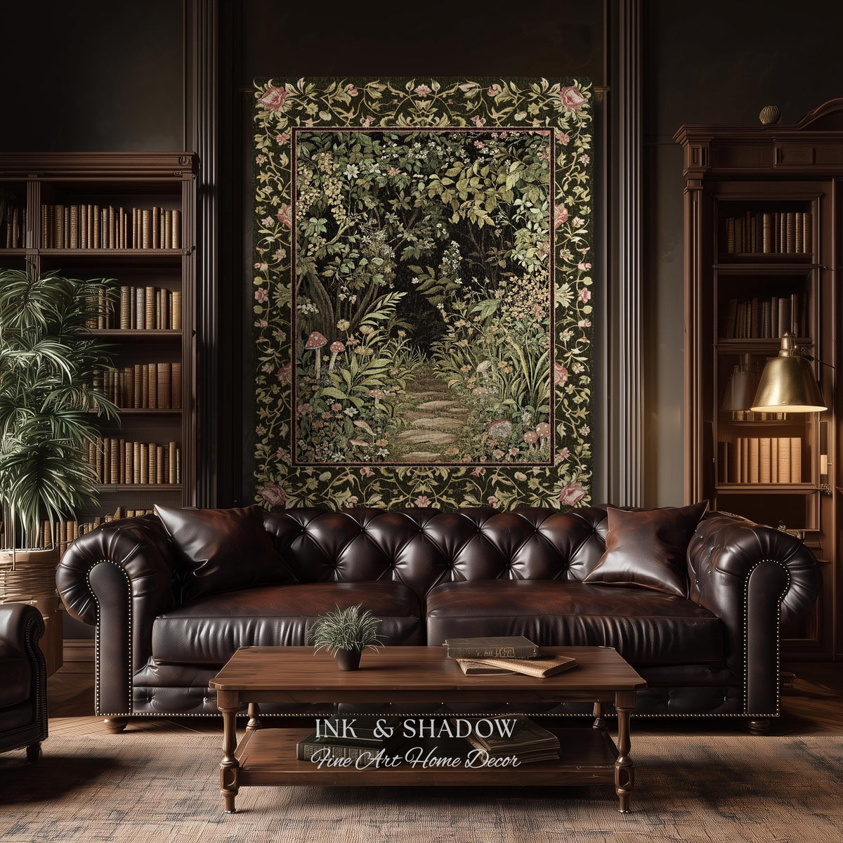 Toadstool Forest Mystical Mushroom Woven Tapestry Throw | Dark Academia Folklore Forest Fairycore Botanical Blanket Magical Medieval Decor
