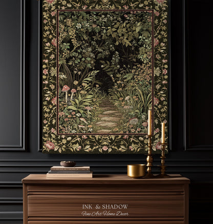 Toadstool Forest Mystical Mushroom Woven Tapestry Throw | Dark Academia Folklore Forest Fairycore Botanical Blanket Magical Medieval Decor