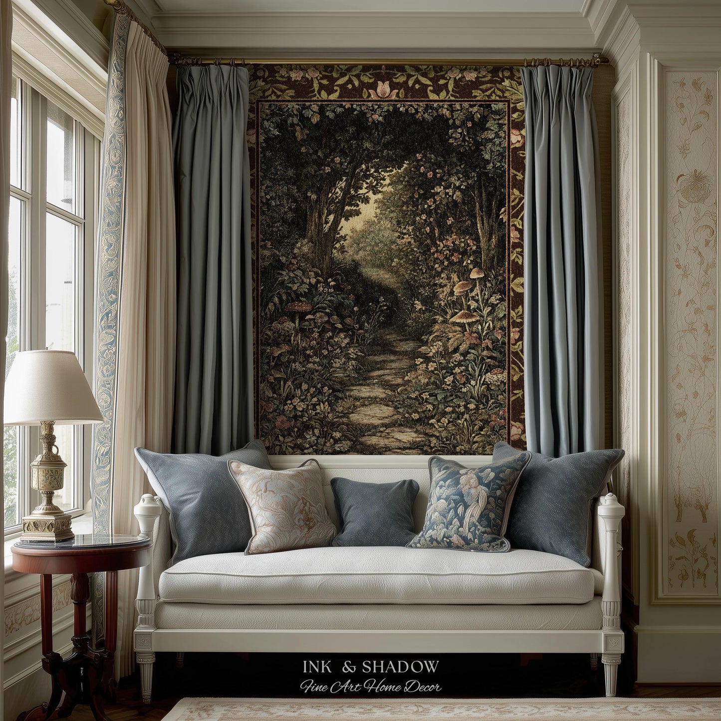Fairy Ethereal Forest Tapestry Blanket Mystic Dark Academia Folklore Inspired, Magical Medieval Forestcore Botanical Woodland Woven Throw