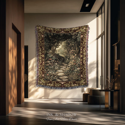 Fairy Ethereal Forest Tapestry Blanket Mystic Dark Academia Folklore Inspired, Magical Medieval Forestcore Botanical Woodland Woven Throw