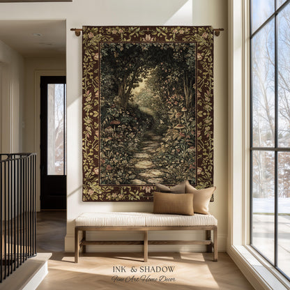 Fairy Ethereal Forest Tapestry Blanket Mystic Dark Academia Folklore Inspired, Magical Medieval Forestcore Botanical Woodland Woven Throw