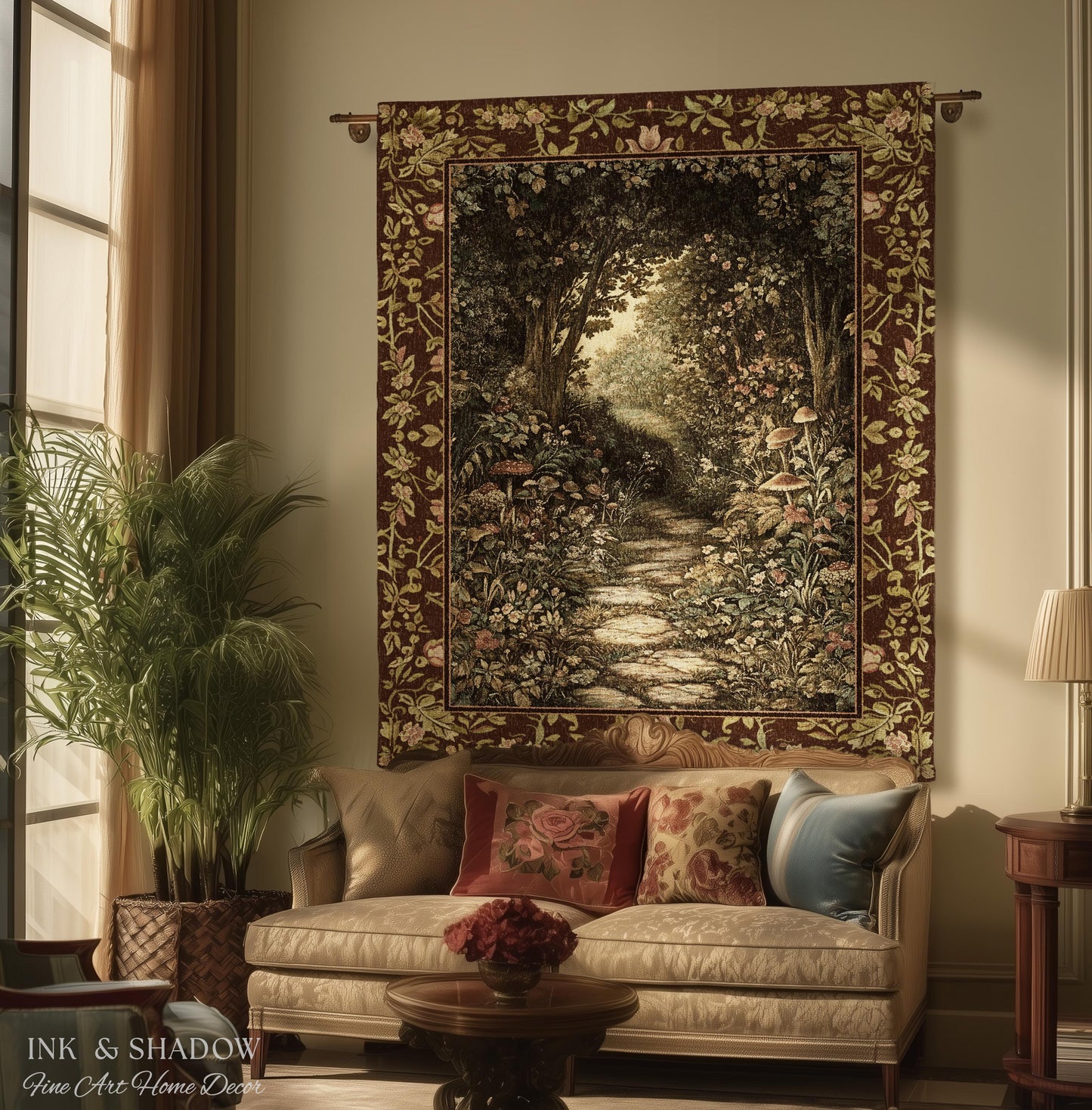 Fairy Ethereal Forest Tapestry Blanket Mystic Dark Academia Folklore Inspired, Magical Medieval Forestcore Botanical Woodland Woven Throw