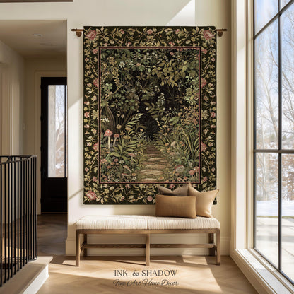 Toadstool Forest Mystical Mushroom Woven Tapestry Throw | Dark Academia Folklore Forest Fairycore Botanical Blanket Magical Medieval Decor