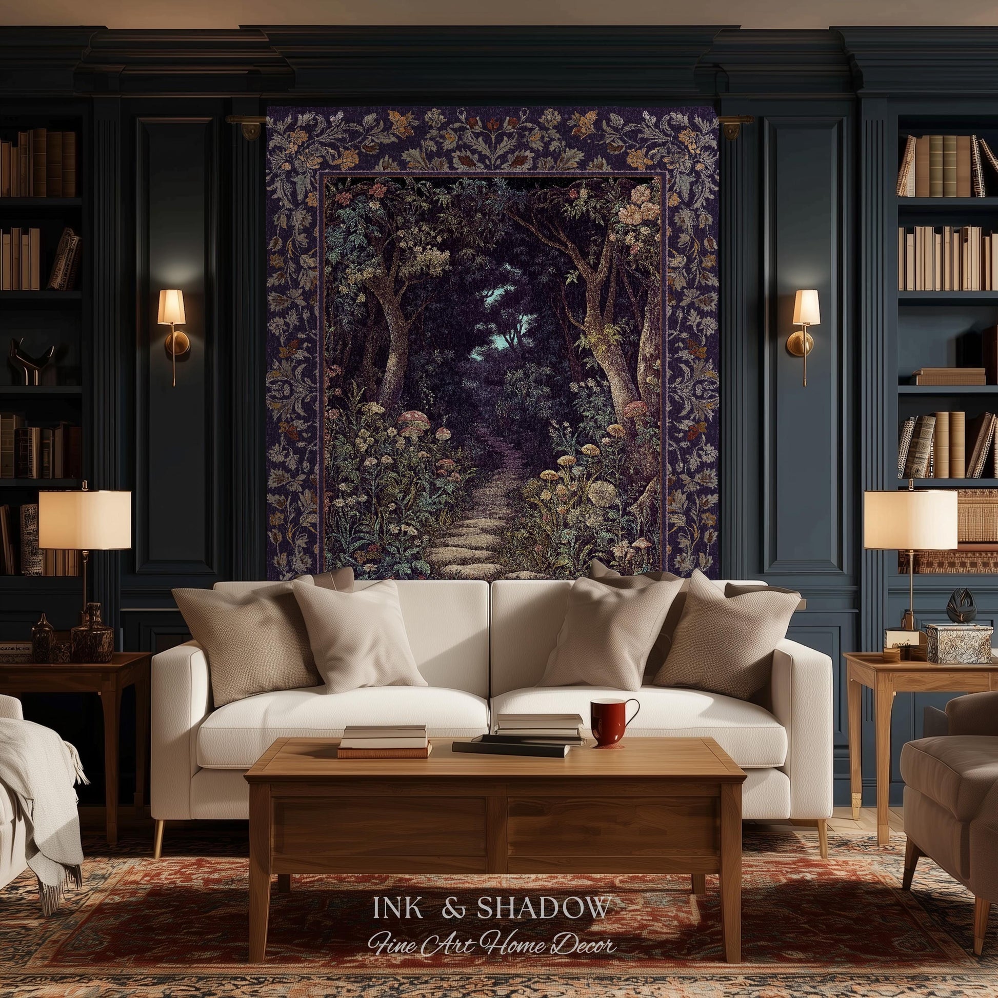 Magical Woodland Mushroom Tapestry | Fairytale Theme Woodland Botanical Aesthetic Whimsical Home Blanket Woven Bedroom Housewarming Gift |