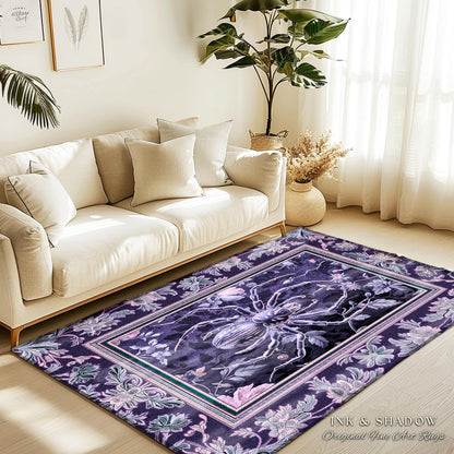 Whimsigothic Purple Spider Rug | Pastel Gothic Victorian Cottagecore Home Decor Witchy Whimsical Enchanted Nature Amethyst Home Accent |