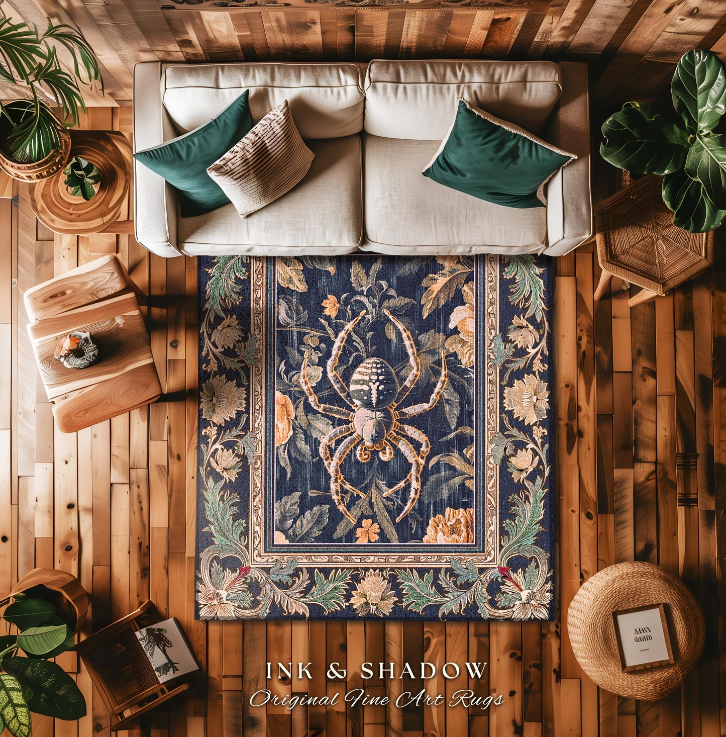 Victorian Gothic Spider Rug Dark Academia Botanical Goblincore Decor, Whimsical French Baroque Enchanted Forestcore Art Aesthetic Accent Art