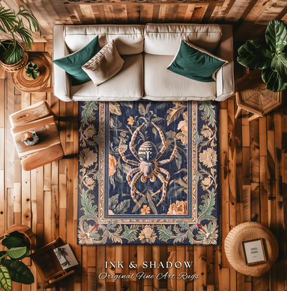 Victorian Gothic Spider Rug Dark Academia Botanical Goblincore Decor, Whimsical French Baroque Enchanted Forestcore Art Aesthetic Accent Art