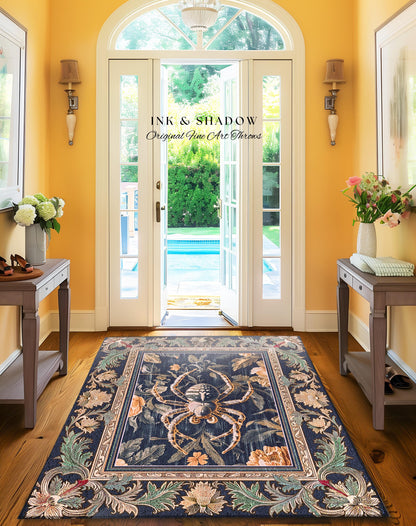 Victorian Gothic Spider Rug Dark Academia Botanical Goblincore Decor, Whimsical French Baroque Enchanted Forestcore Art Aesthetic Accent Art