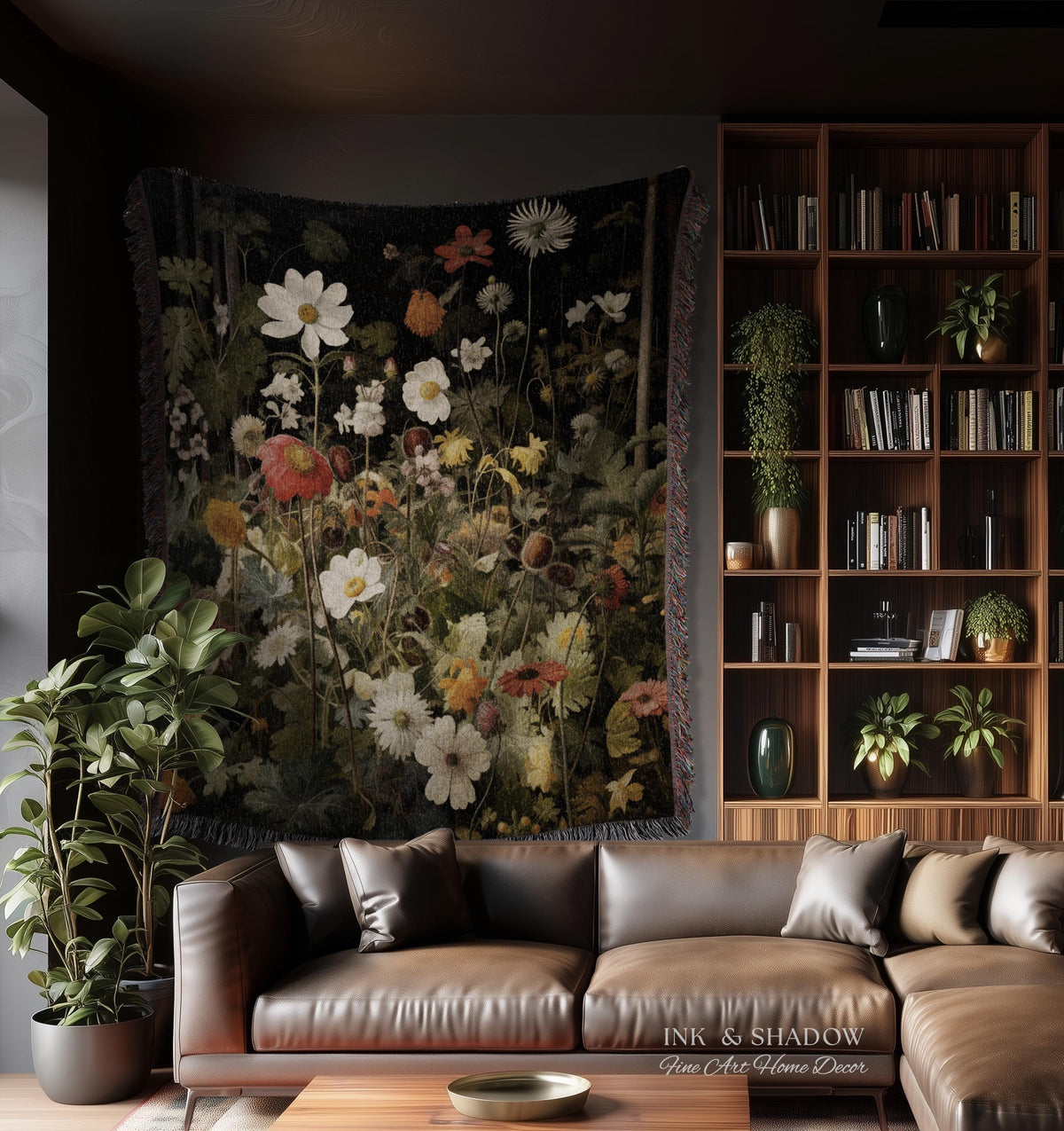 Whimsigothic Wildflowers Fairy Grunge Dark Botanical Woven Blanket | Moody Victorian Gothic Floral Art Academia Tapestry Throw Wall Hanging