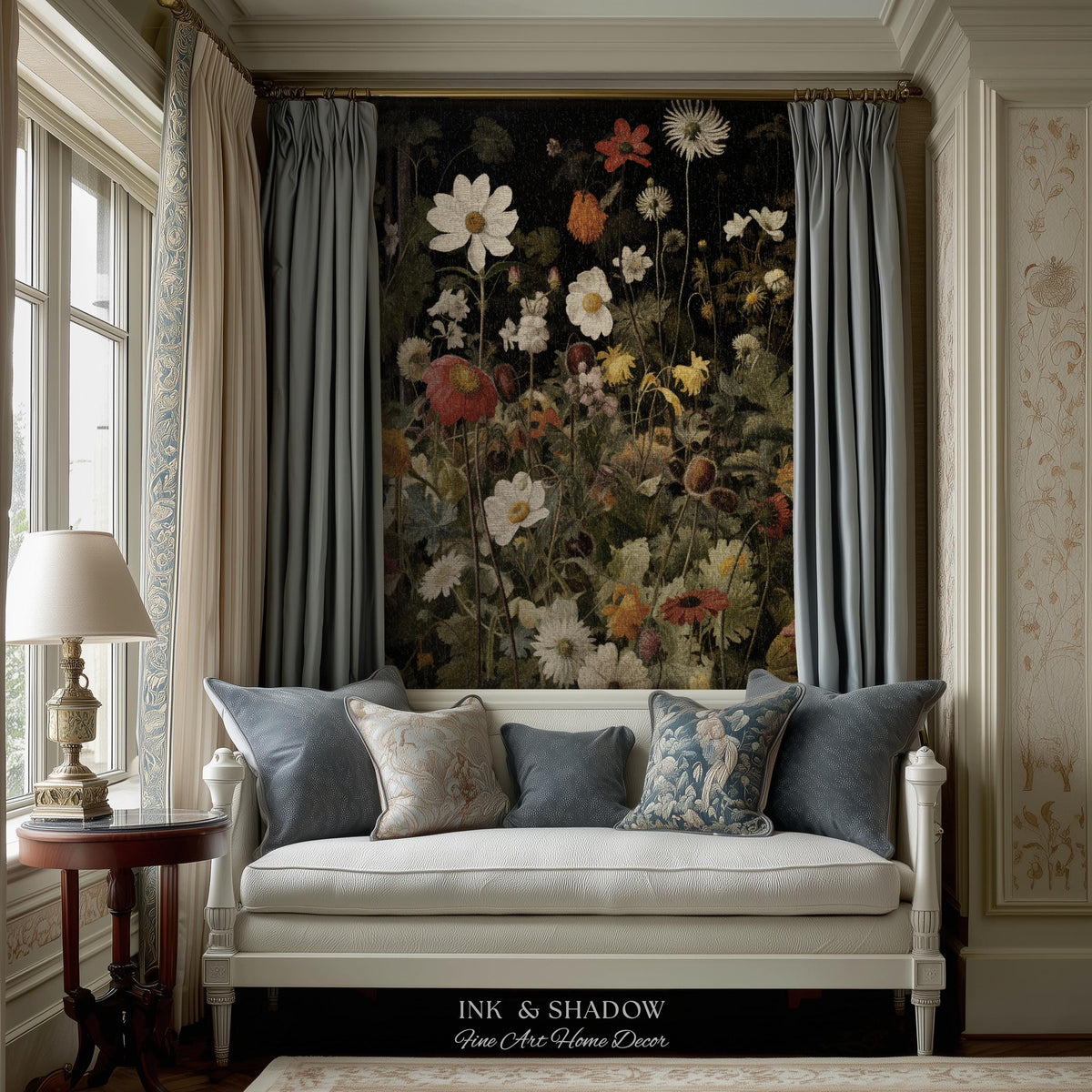 Whimsigothic Wildflowers Fairy Grunge Dark Botanical Woven Blanket | Moody Victorian Gothic Floral Art Academia Tapestry Throw Wall Hanging
