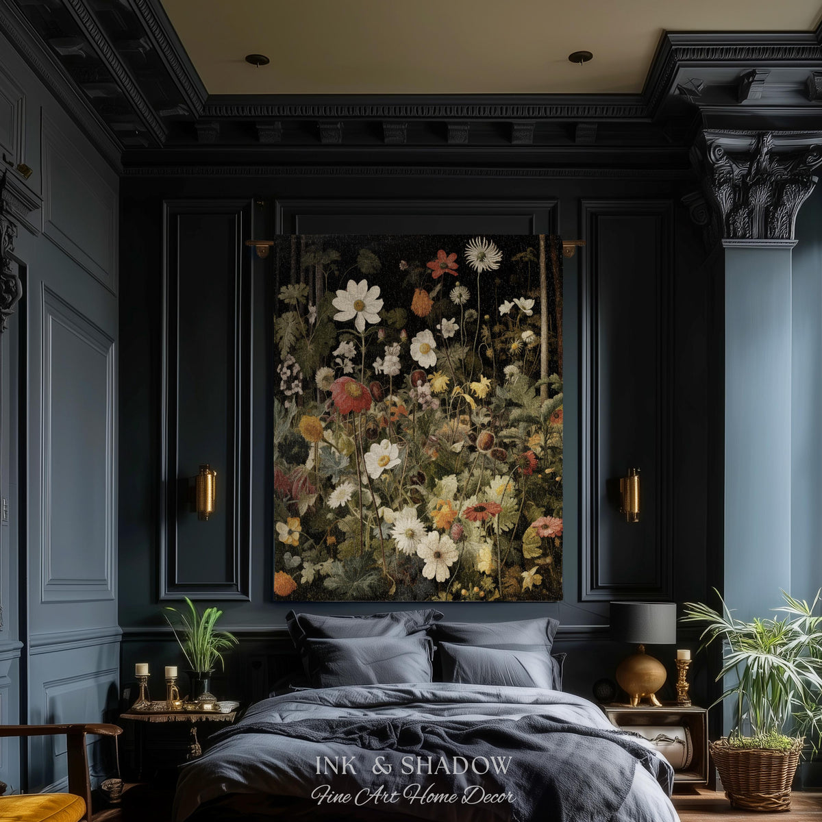 Whimsigothic Wildflowers Fairy Grunge Dark Botanical Woven Blanket | Moody Victorian Gothic Floral Art Academia Tapestry Throw Wall Hanging