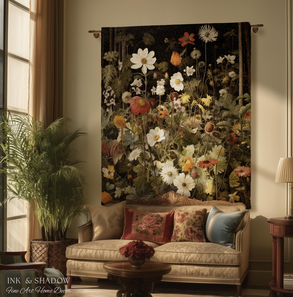 Whimsigothic Wildflowers Fairy Grunge Dark Botanical Woven Blanket | Moody Victorian Gothic Floral Art Academia Tapestry Throw Wall Hanging