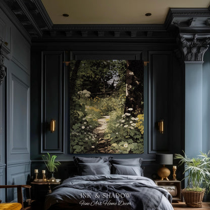Dark Fairycore Woodland Woven Tapestry Throw | Renaissance Style Botanical Art Home Decor Victorian Gothic Forest Path Blanket Wall Hanging