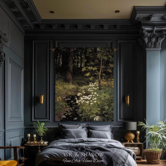 Moody Forest Woodland Woven Tapestry Wall Hanging | Dark Cottagecore Botanical Nature Throw Blanket Cotton Bedroom Art Rustic Home Accent