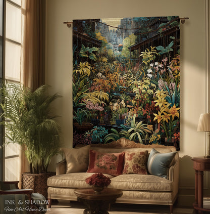 Amsterdam Flower Market Dark Floral Woven Throw Blanket | Flower Wall Backdrop Floral Tapestry Flower Market Wall Art Botanical Blanket |