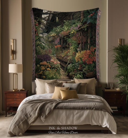 Cottagecore Floral Blanket Goth | Whimsigoth Wall Art Woven Blanket Victorian Gothic Aesthetic Tapestry Woven Botanical Fairycore Aesthetic