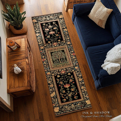 Rustic Garden Cherry Fruit Tree Area Rug | Medieval Floral Motif Gothic Botanical Decor Romantic Baroque Vintage Style Floor Art Mat Accent