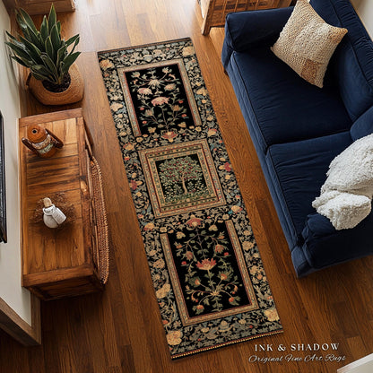 Rustic Garden Cherry Fruit Tree of Life Runner Hallway Decor Rug | Medieval Floral Gothic Botanical Baroque Vintage Style Narrow Entry Mat