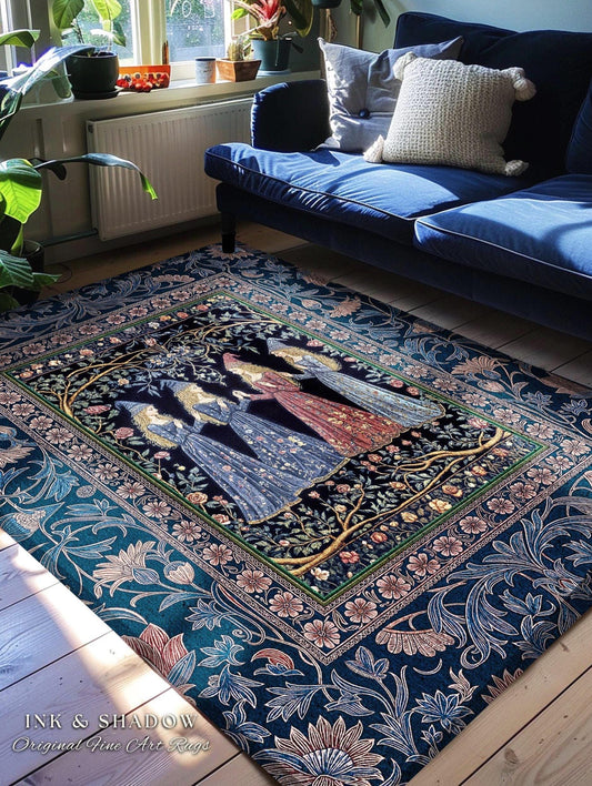 Medieval Coven Celestial Accent Rug | Moody Aesthetic Witches Enchanted Art Nouveau Gothic Ethereal Folklore Bedroom Rug Ornate Magic Decor