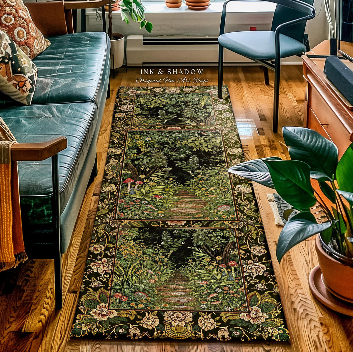 Toadstool Forest Mystical Mushroom Rug | Dark Academia Folklore Forest Inspired Fairycore Botanical Aesthetic Accent Rug Magical Medieval
