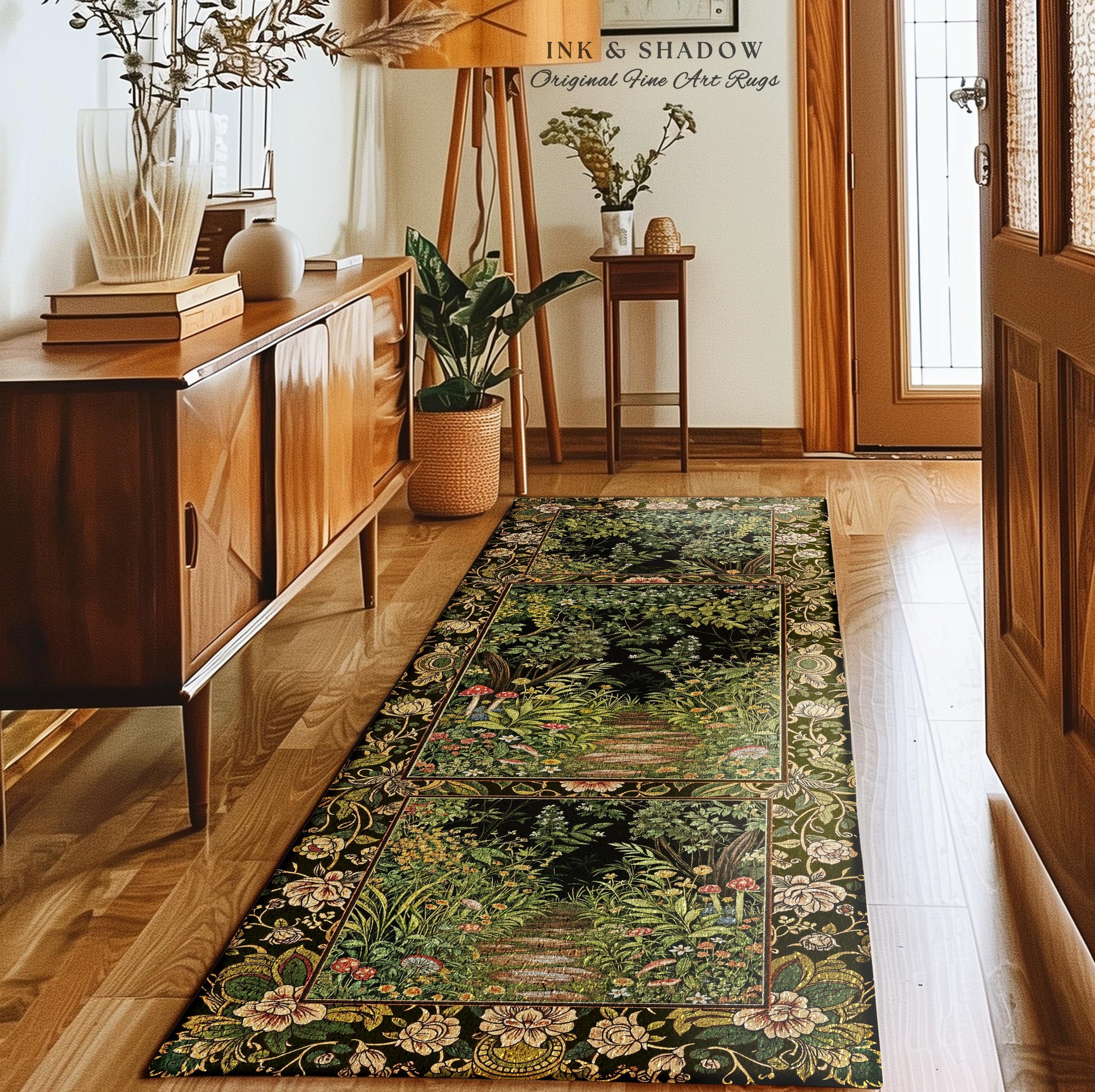 Toadstool Forest Mystical Mushroom Rug | Dark Academia Folklore Forest Inspired Fairycore Botanical Aesthetic Accent Rug Magical Medieval