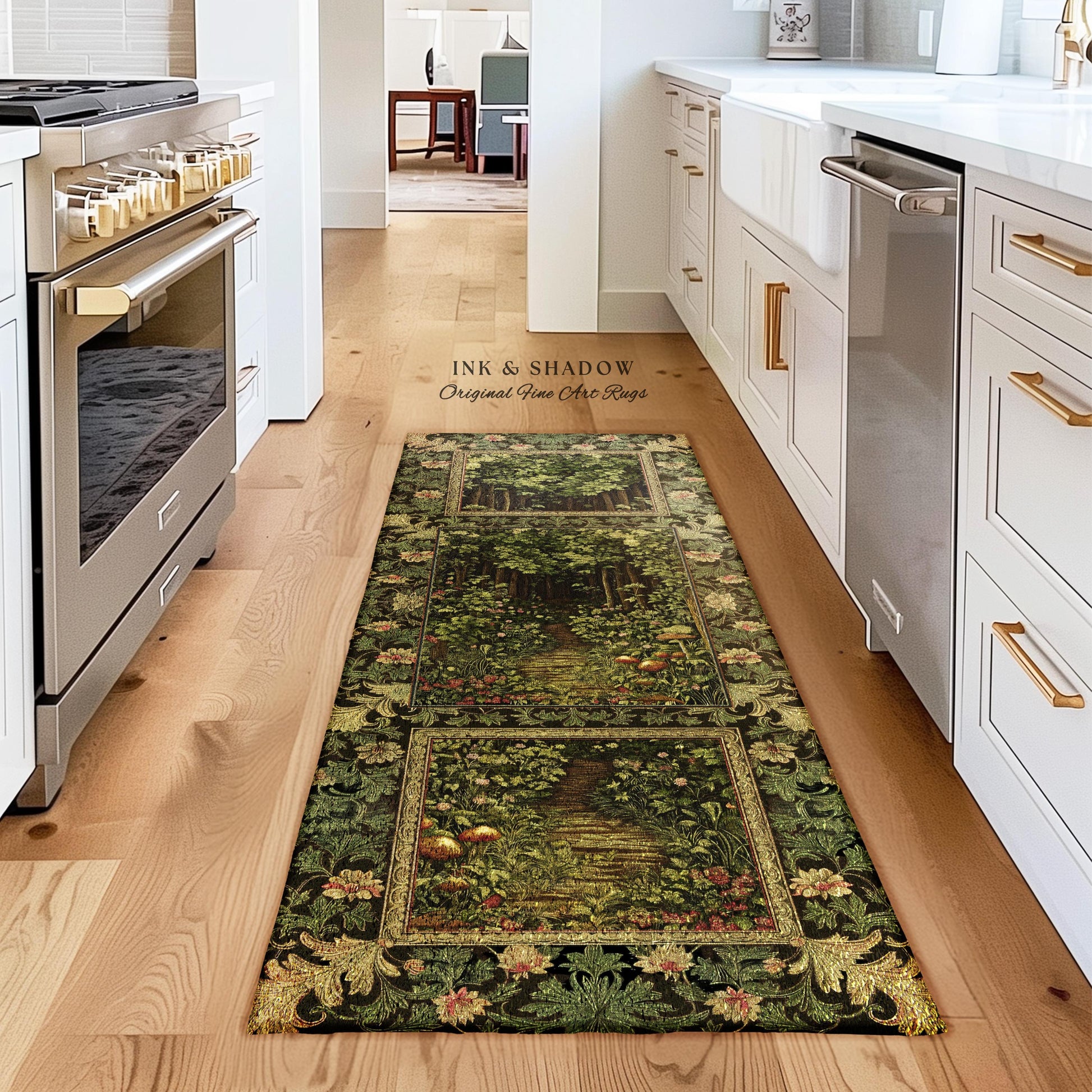 Fairytale Forest Botanical Accent Rug | Mystic Aesthetic Woodland Home Magical Decor Plant Loving Bedroom Housewarming Gift Emerald Woods |