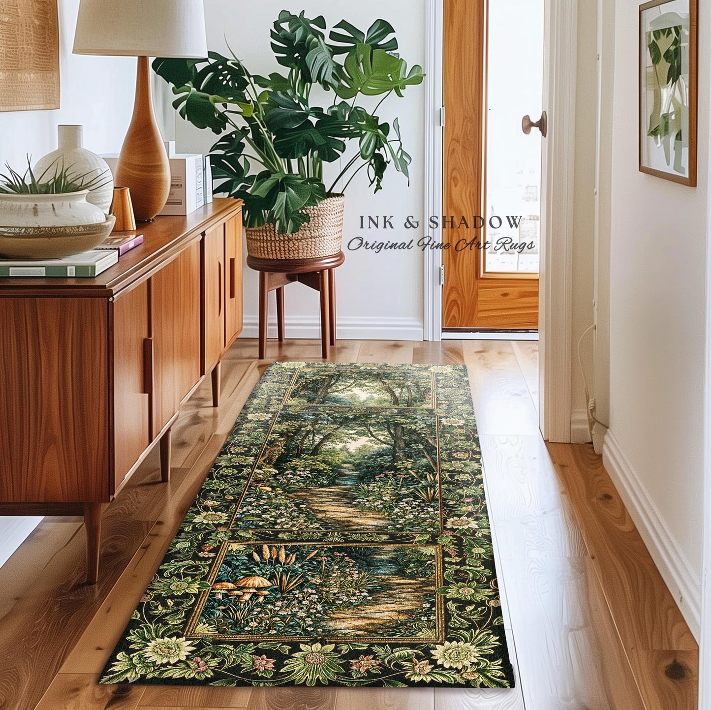 Fairy Meadow Mushroom Forest Round Rug | Mystic Academia Folklore Inspired Fairycore Aesthetic Accent Rug Medieval Kitchen Whimsical Decor |