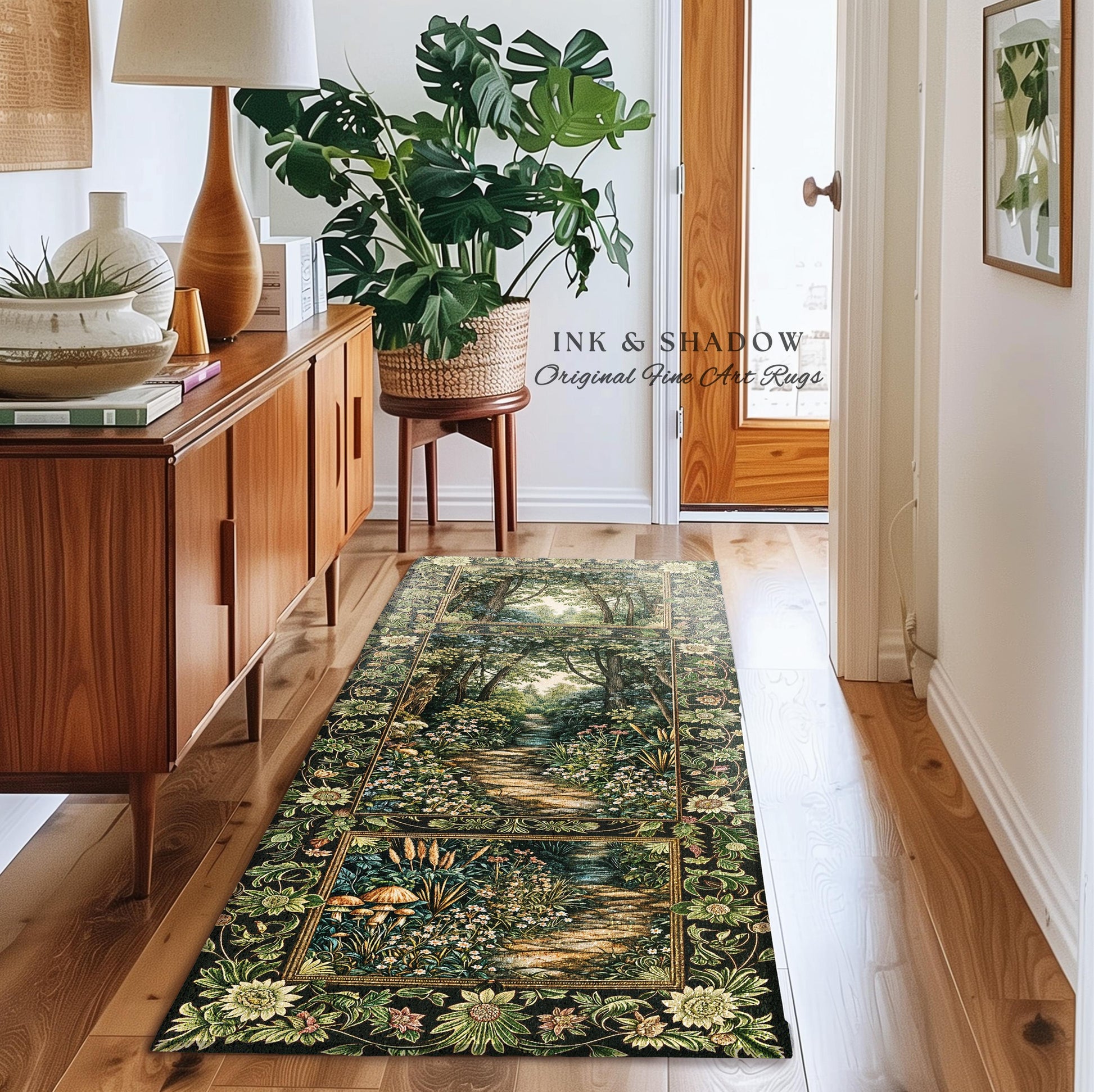 Fairy Meadow Mushroom Forest Round Rug | Mystic Academia Folklore Inspired Fairycore Aesthetic Accent Rug Medieval Kitchen Whimsical Decor |