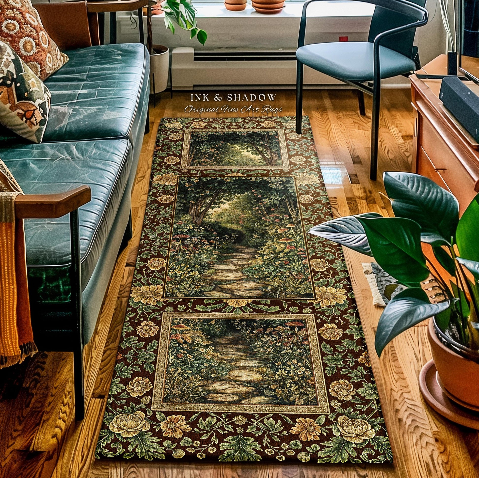 Fairytale Forest Botanical Round Rug | Mystic Aesthetic Woodland Home Magical Decor Plant Loving Home Decor Botanical Emerald Woods Gothic |