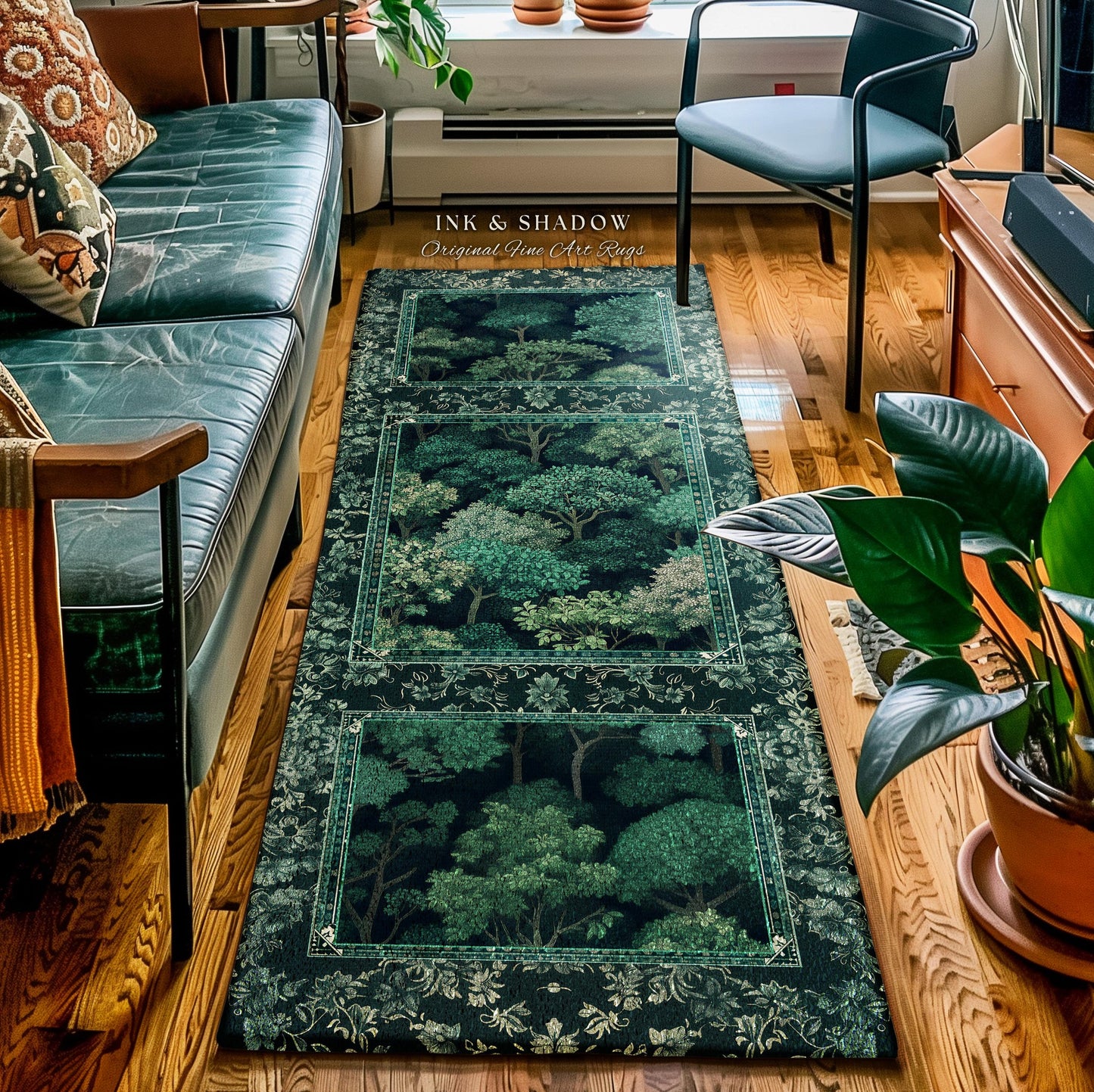 Verdant Greenery Botanical Area Rug | Woodland Magical Aesthetic Living Room Green Home Decor Plant Loving Bedroom Plan Gift Emerald Teal |