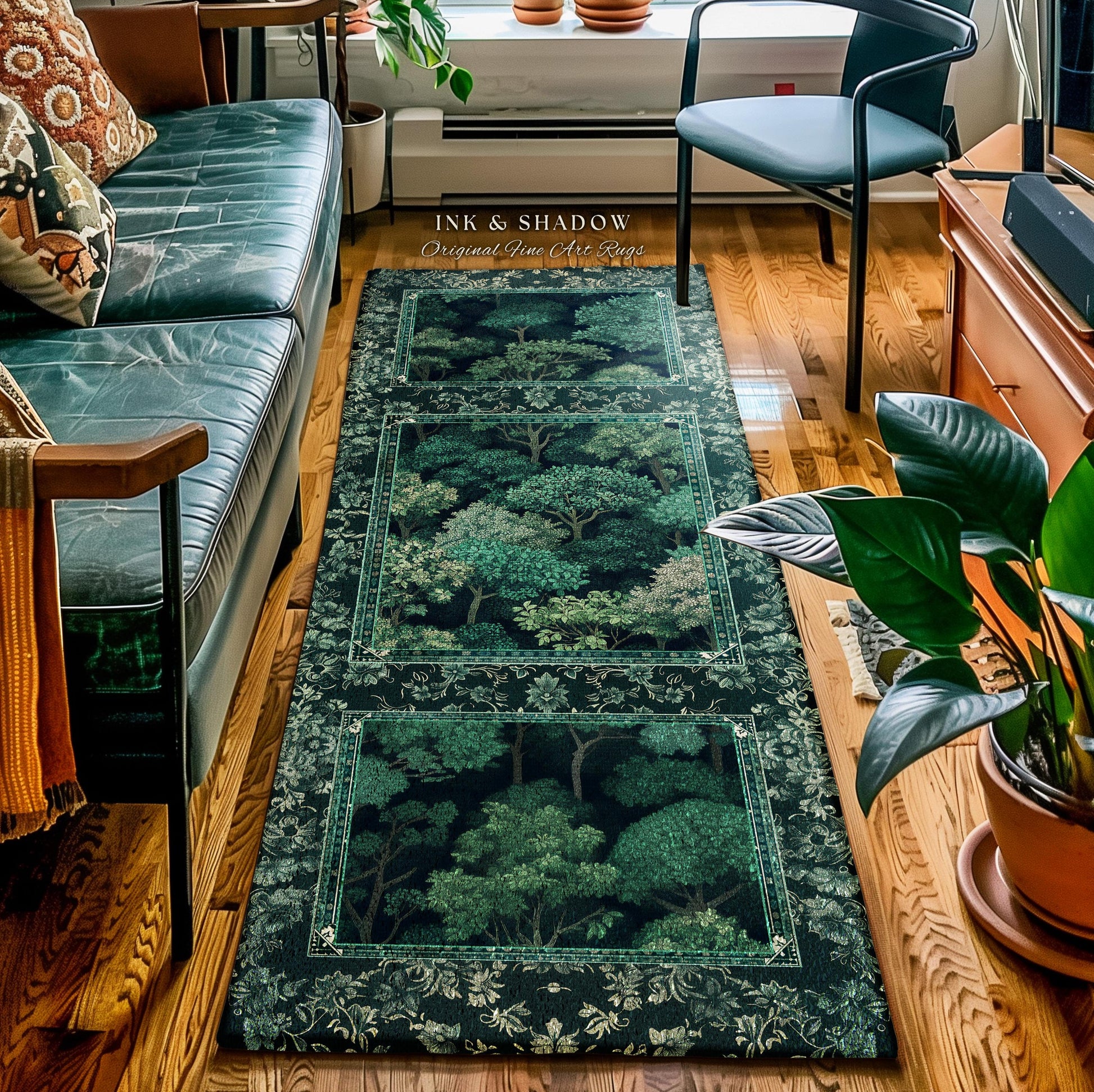 Verdant Greenery Botanical Area Rug | Woodland Magical Aesthetic Living Room Green Home Decor Plant Loving Bedroom Plan Gift Emerald Teal |