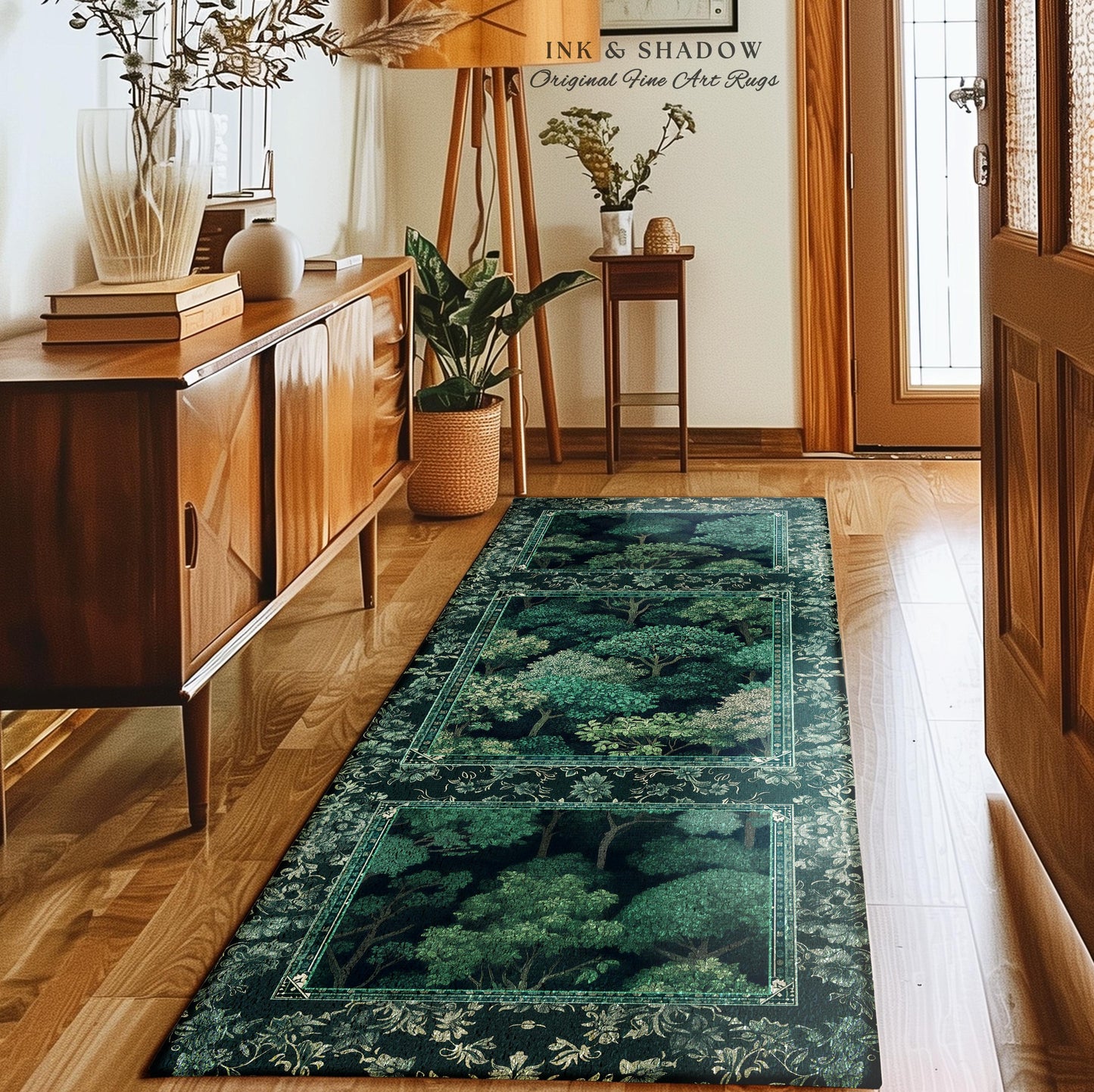 Verdant Greenery Botanical Area Rug | Woodland Magical Aesthetic Living Room Green Home Decor Plant Loving Bedroom Plan Gift Emerald Teal |
