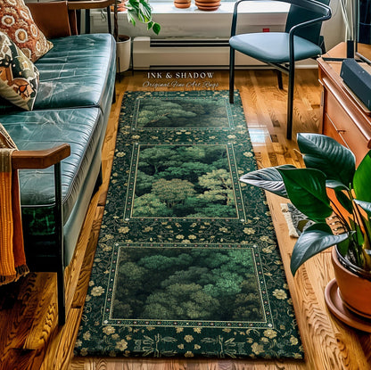 Lush Botanical Green Area Rug | Forest Theme Woodsy Aesthetic Living Room Green Home Decor Housewarming Gift Emerald Green Bedroom Floor Mat