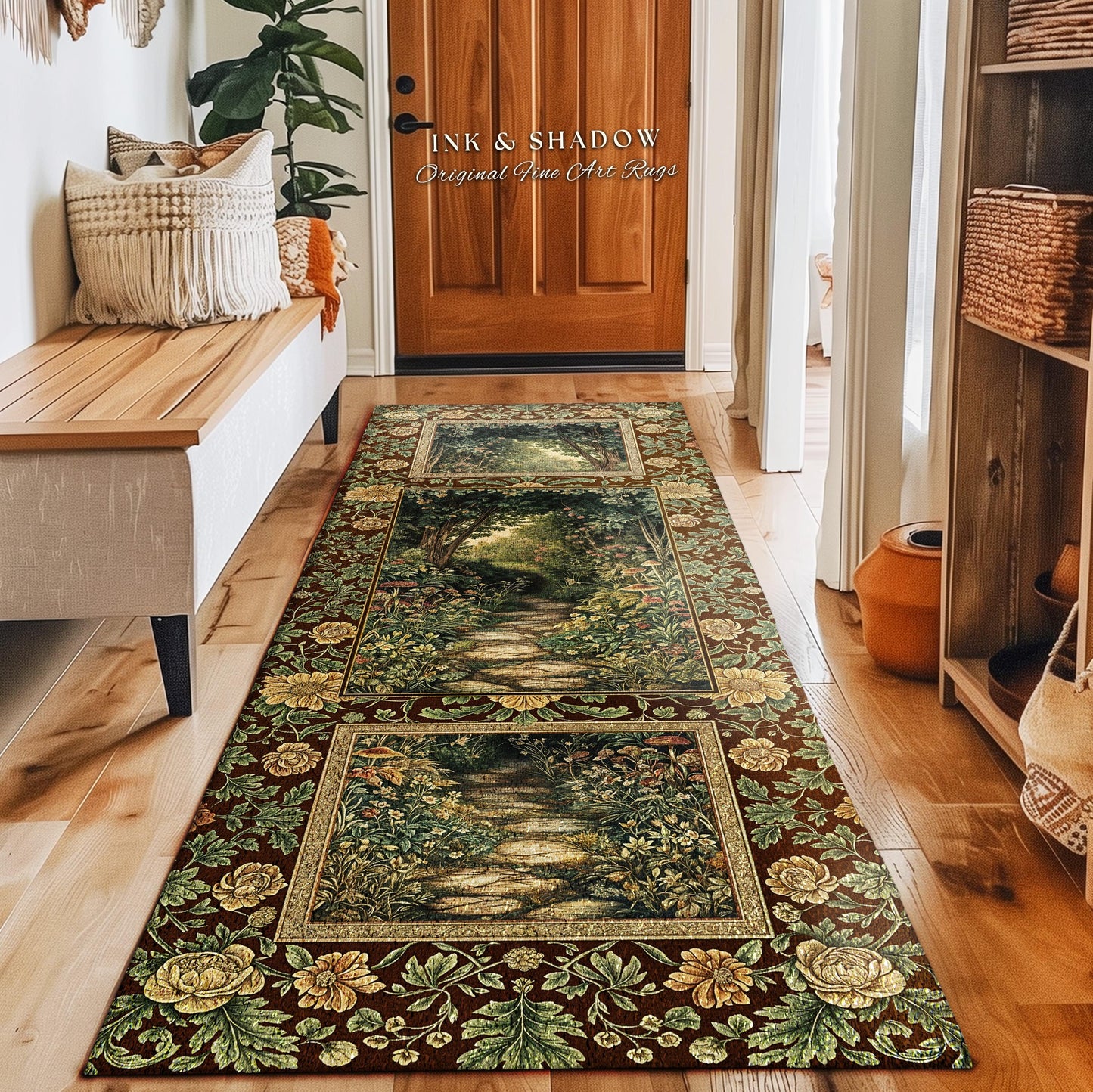 Fairy Ethereal Forest Area Rug | Mystic Dark Academia Folklore Inspired Fairy Aesthetic Accent Rug Magical Dark Bedroom Medieval Botanical |